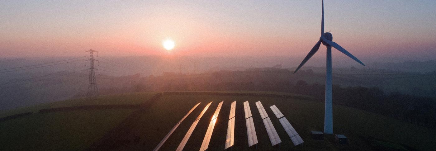 Wind turbine with the sunrise