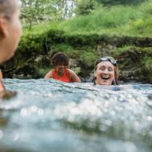 People open water swimming