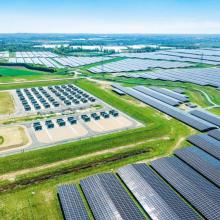 Battery storage units across landscape