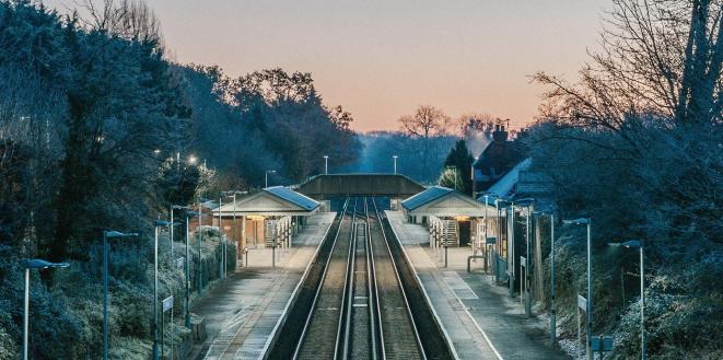 Empty railway station on a frosty morning