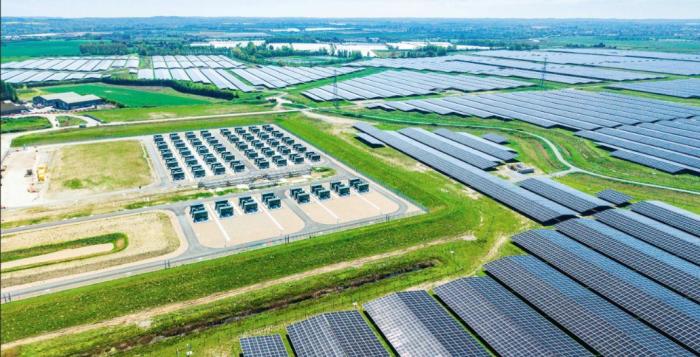 Battery storage units across landscape